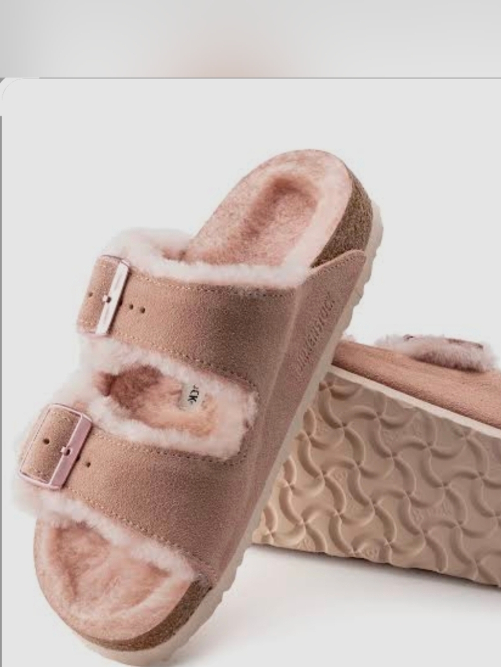 Birkenstock Arizona Shearling Lambskin Lined Slides Light Rose Sz 7